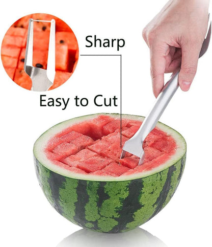 3 Packs 2-in-1 Watermelon Fork Slicer Fruit Cutter, Stainless Steel Watermelon Cutter Artifact, Watermelon Cut ter Slicer Tool Fruit Forks Sli cer Knife Kitchen Gadgets