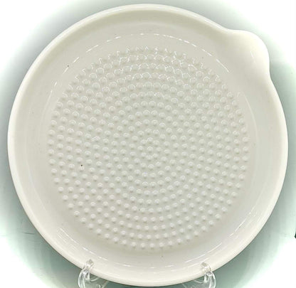 BonCera, Premium Ceramic Garlic Grater Plate 3-Piece Set - White Modern Design and Style - For Garlic, Ginger, Chocolate, and more! - Comes with 6.5" Plate, Peeler, and Brush