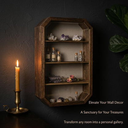 AMZWKT Shadow Box Frame, 10x16 Carbonized Brown Display Case with Linen Back & Detachable Shelves for Wedding Bouquet, Photos, Medals, Collectibles, Souvenirs & Home Wall Decor
