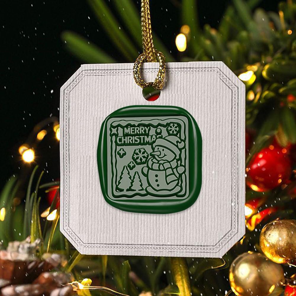 3D Vintage Christmas Wax Seal Stamp Kit - Snowflake Snowman Xmas Tree Elk Designs with 3 Copper Brass Heads and 1 Wooden Handle for Envelope & Gift Wraps