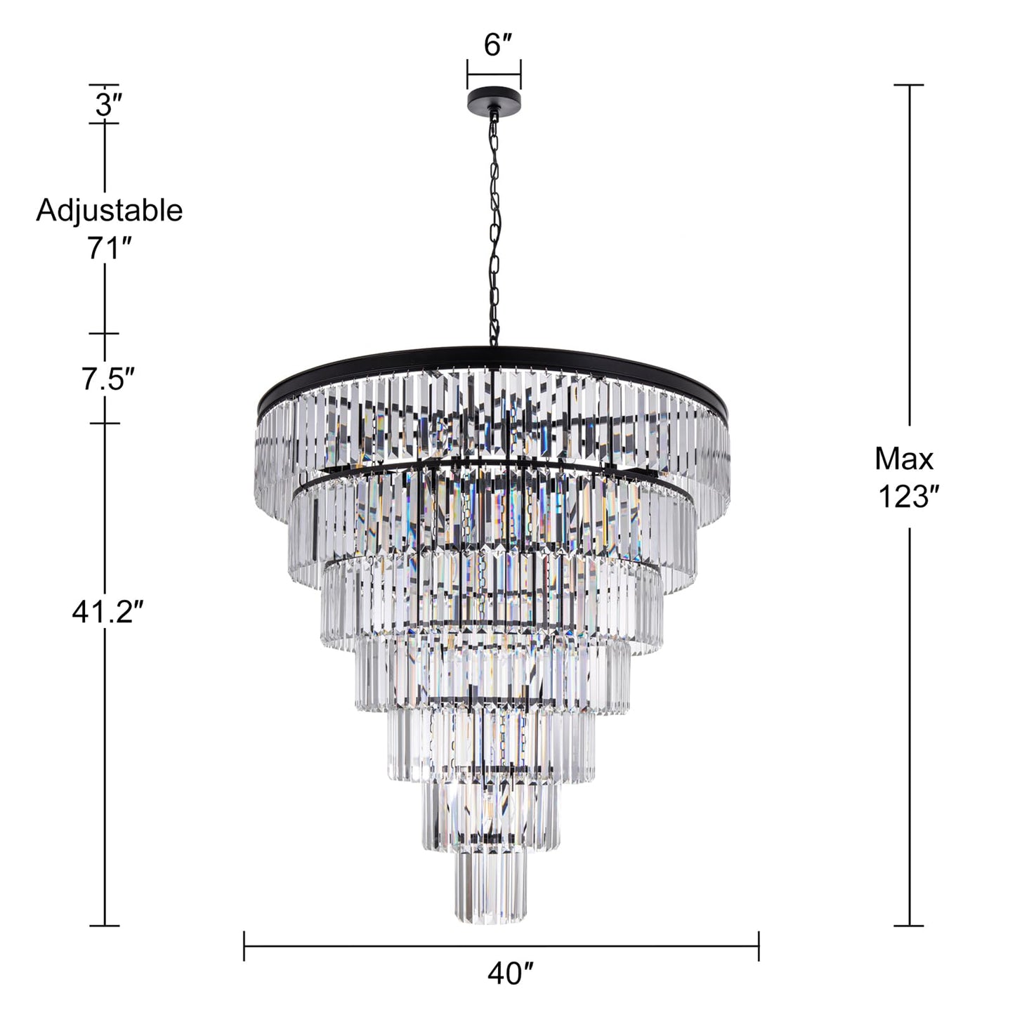 TOCHIC Large Crystal Chandelier for High Ceiling, 40 inch 7-Tier Modern Black Crystal Chandeliers Lighting Fixture, Round Light for Entryway Staircase Foyer Living Dining Room (Black, 40 Inches)
