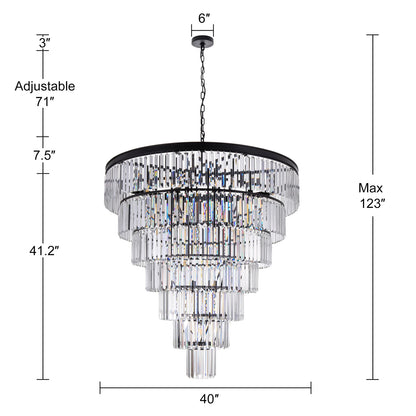 TOCHIC Large Crystal Chandelier for High Ceiling, 40 inch 7-Tier Modern Black Crystal Chandeliers Lighting Fixture, Round Light for Entryway Staircase Foyer Living Dining Room (Black, 40 Inches)
