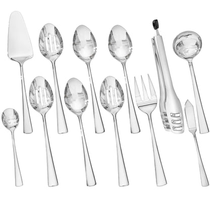 KINGSTONE 12 Piece Serving Utensils Set, 18/10 Stainless Steel Serving Utensils, Slotted Spoon, Fork, Tong, Soup Ladle, Cake Server, Butter Knife and Sugar Spoon for Buffet, Parties, Kitchen