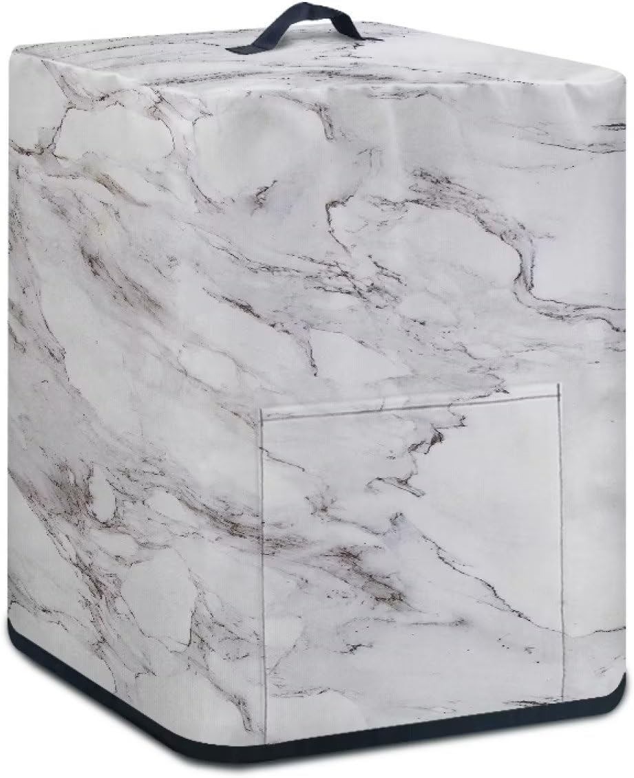 Air Fryer Cover, Insulated Dust Protection Kitchen Appliance Cover with Front Pockets and Top Handle, White Marble Gift