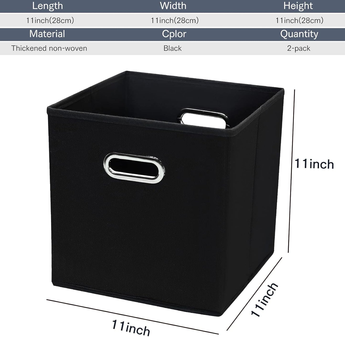 Black Fabric Storage Bins Cube, 11x11x11 Foldable Basket for Closet or Collapsible Storage Box Set of 2