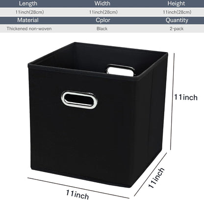 Black Fabric Storage Bins Cube, 11x11x11 Foldable Basket for Closet or Collapsible Storage Box Set of 2