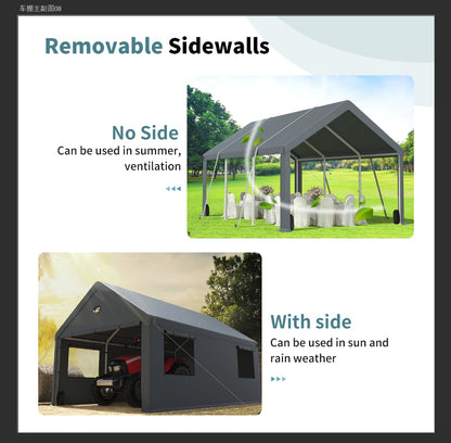 10x16FT Heavy Duty Carport Canopy,Extra Large Portable Car Tent Garage with Roll-up Windows and All-Season Tarp Cover,Removable Roof&Side Wall for Car, SUV,Boats&Truck Shelter Logic Storage