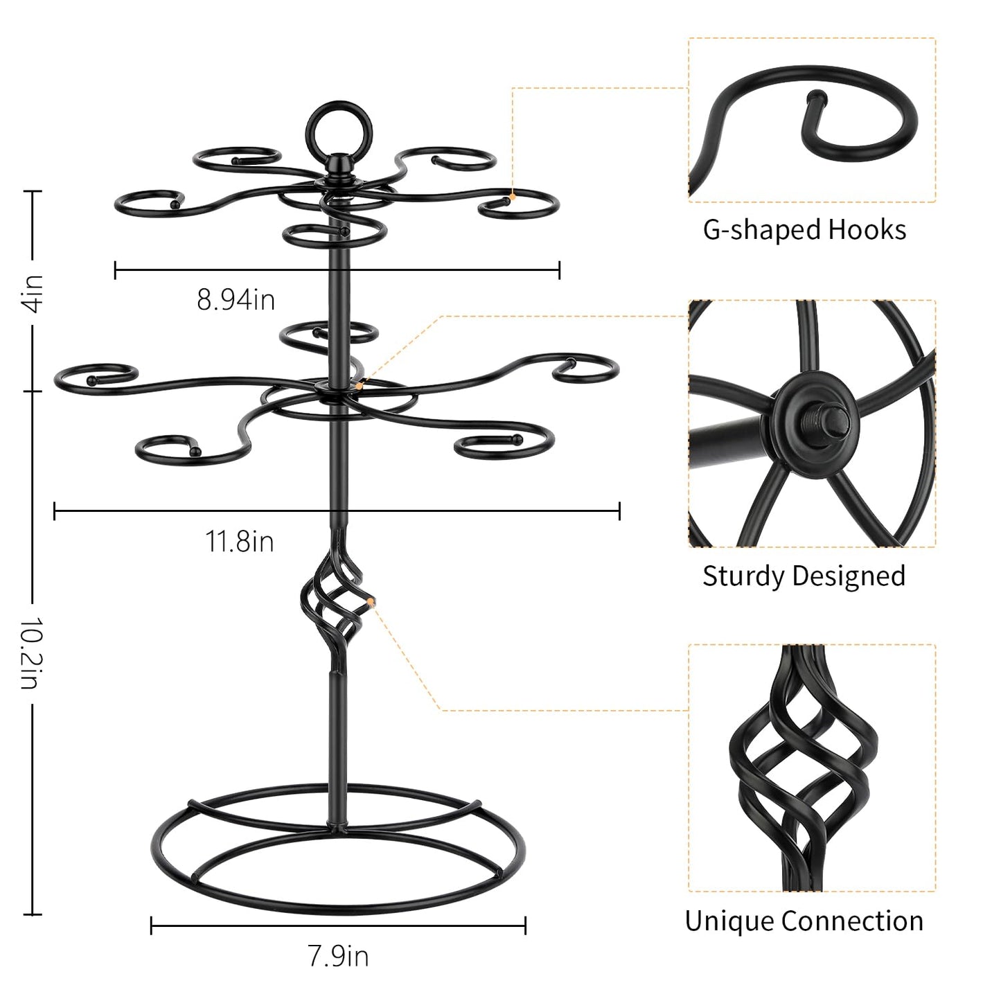 QPIX DIGITAL Wine Glass Rack 2 Tier 10 Holders Wine Glasses Stand, Black Champagne Tower Stand Countertop Tabletop Stemware Rack for Home and Bar Storage,Wine Glass Display Easy Assembly