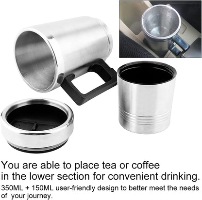 Travel Kettle, 350ml 150ml 12V Portable Electric Car Kettle, Stainless Steel Car Coffee Mug Kettle for Heated Water Cup