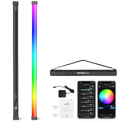Mettlelite TLX4C RGB Tube Light, Full Color RGBWW LED Video Light Stick with APP DMX Control, 4ft 2800K-8000K, Customizable Light Effects, Rechargeable, CRI97+ TLCI98+ for Studio Photography Video