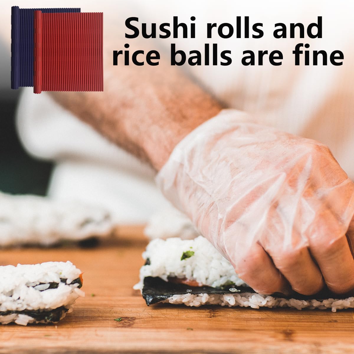 Esamploe 2 Pcs Silicone Sushi Mat,Non Stick Silicone Sushi Roll Mat,Durable Silica Sushi Roller,Reusable and Easy to Clean,Home Kitchen DIY Sushi Silica Making Tools(Red/Blue)