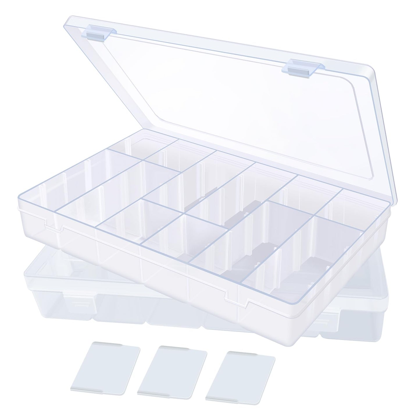 2Pack 18 Grids Craft Organizers and Storage Bead Organizer Tackle Box Organizer with Adjustable Divider, Plastic, Clear