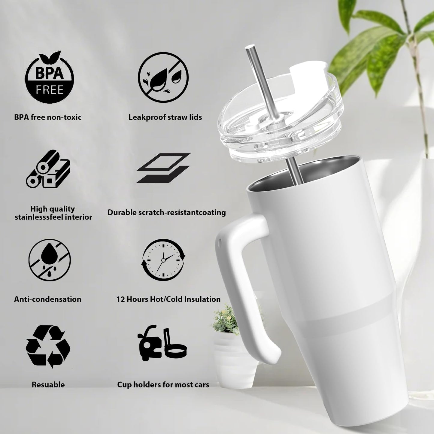 ZREGGUR 1pcs 20oz Sublimation Tumbler with Handle,Stainless Steel Tumbler with Lid and Straw &Brush Double Wall Vacuum Reusable Sports Water Bottle with Handle Travel Coffee Mug