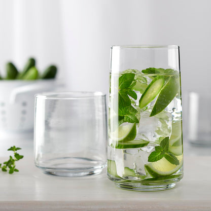 Anchor Hocking Finlandia Drinking Glasses, 16 Piece Set, (8) 12 Ounce, (8) 16 Ounce, Clear Glass
