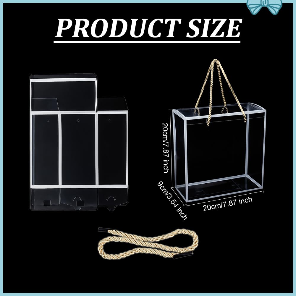 BENECREAT 10Pcs Clear Plastic Gift Box, 7.9×3.5×7.9inch Clear Favor Boxes, Treat Gift Boxes with White Border and Handle for Birthday, Party, Wedding, Halloween, Christmas Favours Packaging