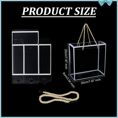 BENECREAT 10Pcs Clear Plastic Gift Box, 7.9×3.5×7.9inch Clear Favor Boxes, Treat Gift Boxes with White Border and Handle for Birthday, Party, Wedding, Halloween, Christmas Favours Packaging