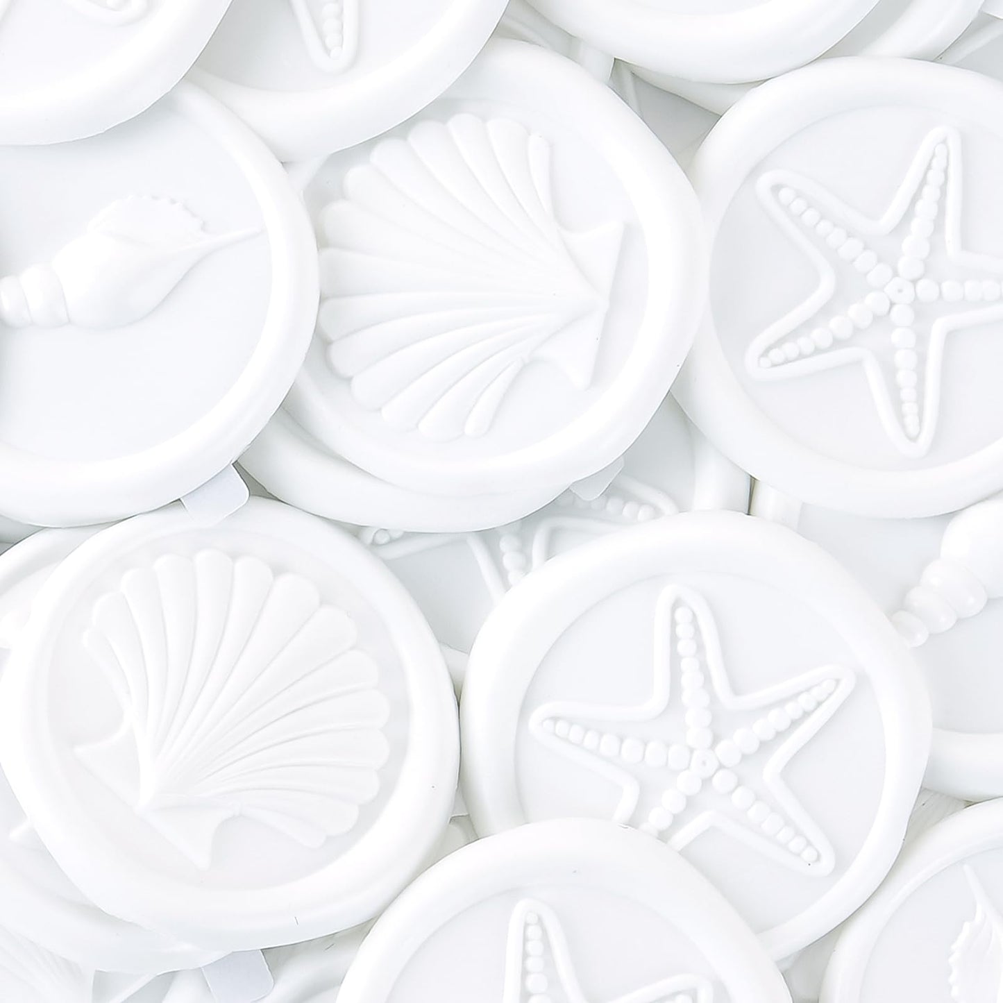 PartyforU White Wax Seal Stickers - 60 Pcs Embossed Starfish Conch and Seashell Self-Adhesive Wedding Invatation Wax Stamp Stickers for Envelope Birthday Party Gift Wrapping
