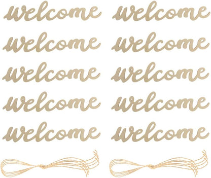 PRETYZOOM 10pcs Farmhouse Welcome Sign Cutout, Unfinished Letter Sign DIY Block Words for Home Wedding