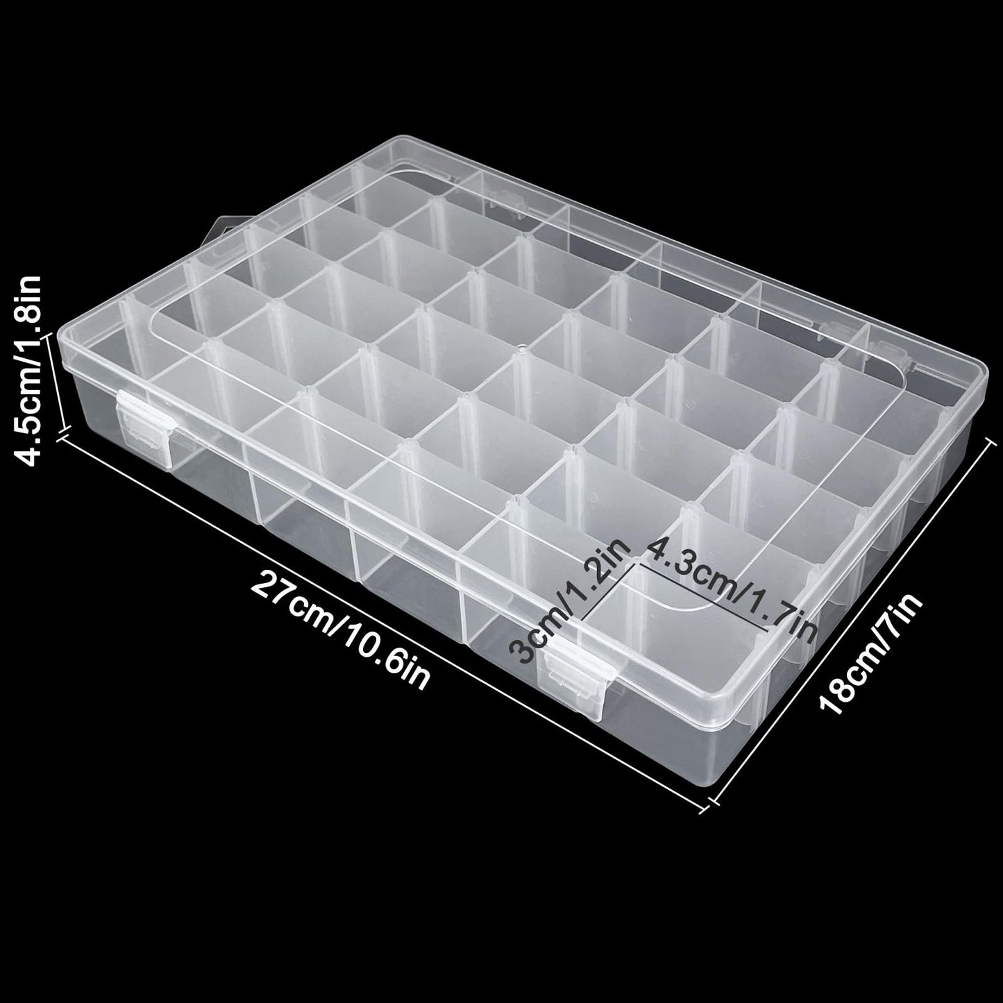 Guyuyii 4 Pack 36-Grid Clear Plastic Organizer Box with Adjustable Dividers | BPA-Free Storage Container for Earrings, Jewelry & Fishing Lures | Durable Case for Screws & Small Hardware (No Handle)