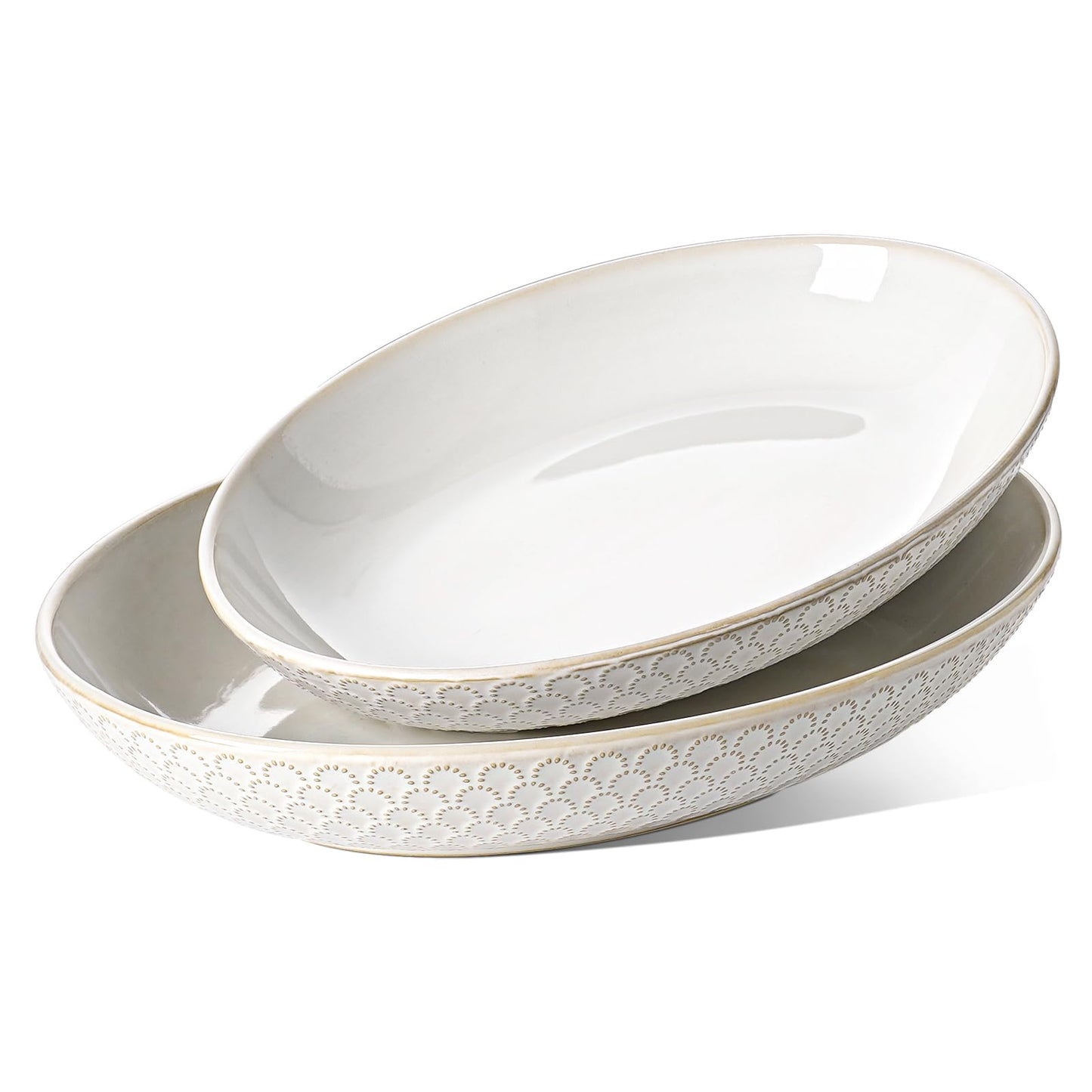 LE TAUCI Ceramic Serving Bowls Set of 2, Large Oval Serving Dishes for Entertaining, 11.8 & 13.7 Inch Salad Bowl for Kitchen Counter, Fruit Bowl, Pasta Bowls, Microwave and Dishwasher Safe - White