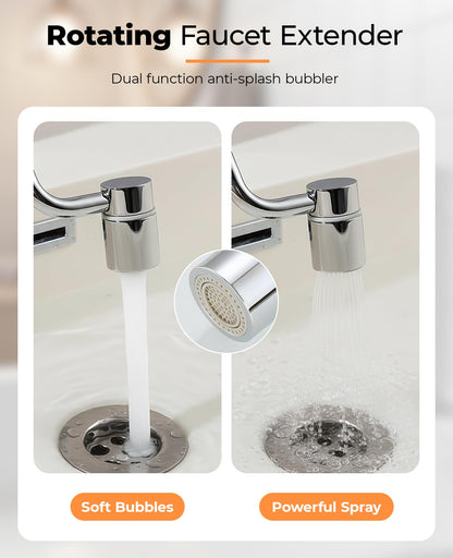 Waaqkid 2PCS Rotatable Faucet Aerator Extension 1440°, U Shape 2 Spray Modes Adjustable Flexiflow 360° Rotating Sink Faucet Extender for Kitchen & Bathroom