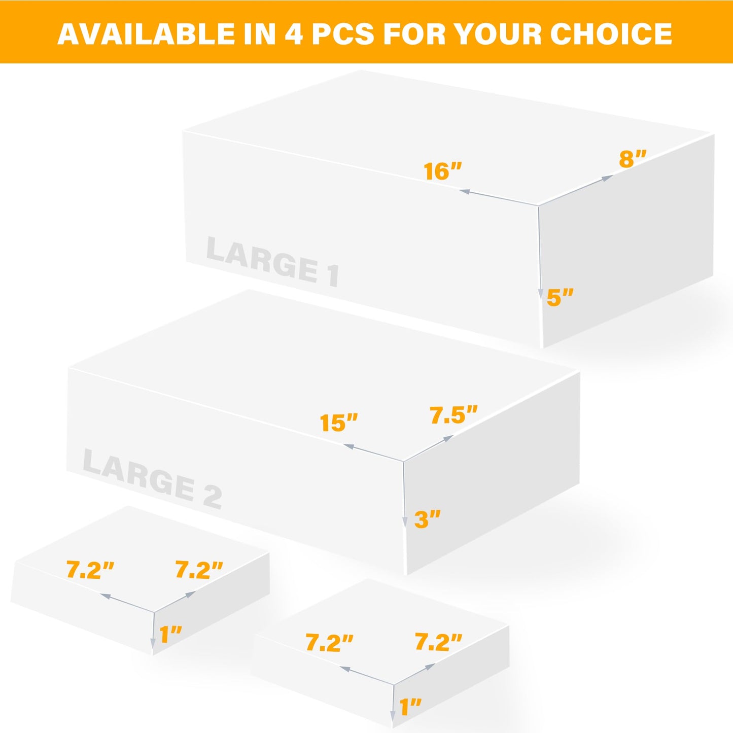 NBTORCH Large Buffet Risers Set of 4, 16"x8"x5" Display Stands, White Acrylic Food Risers for Party, Dessert Table, and Catering, Nesting and Stackable Display Risers