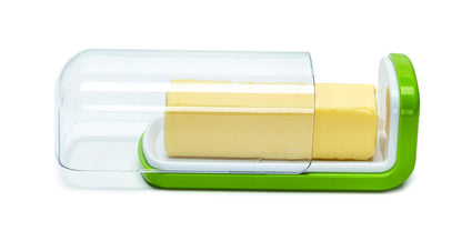 Joie Butter Dish with Clear Lid, Securely Holds One Stick, Durable BPA Free Plastic Container, Keeps Butter Fresh from Fridge to Table, Colors May Vary