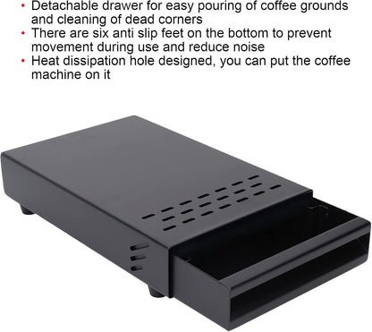 Coffee Knock Box Drawer, Stainless Steel Thickened for Discarded Coffee Grounds, 7.1 x 11 x 2 in (Black)