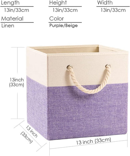 13x13 inch [4-Pack] Closet PRANDOM Large Foldable Cube Storage Bins Fabric Linen Storage Baskets Cubes Drawer