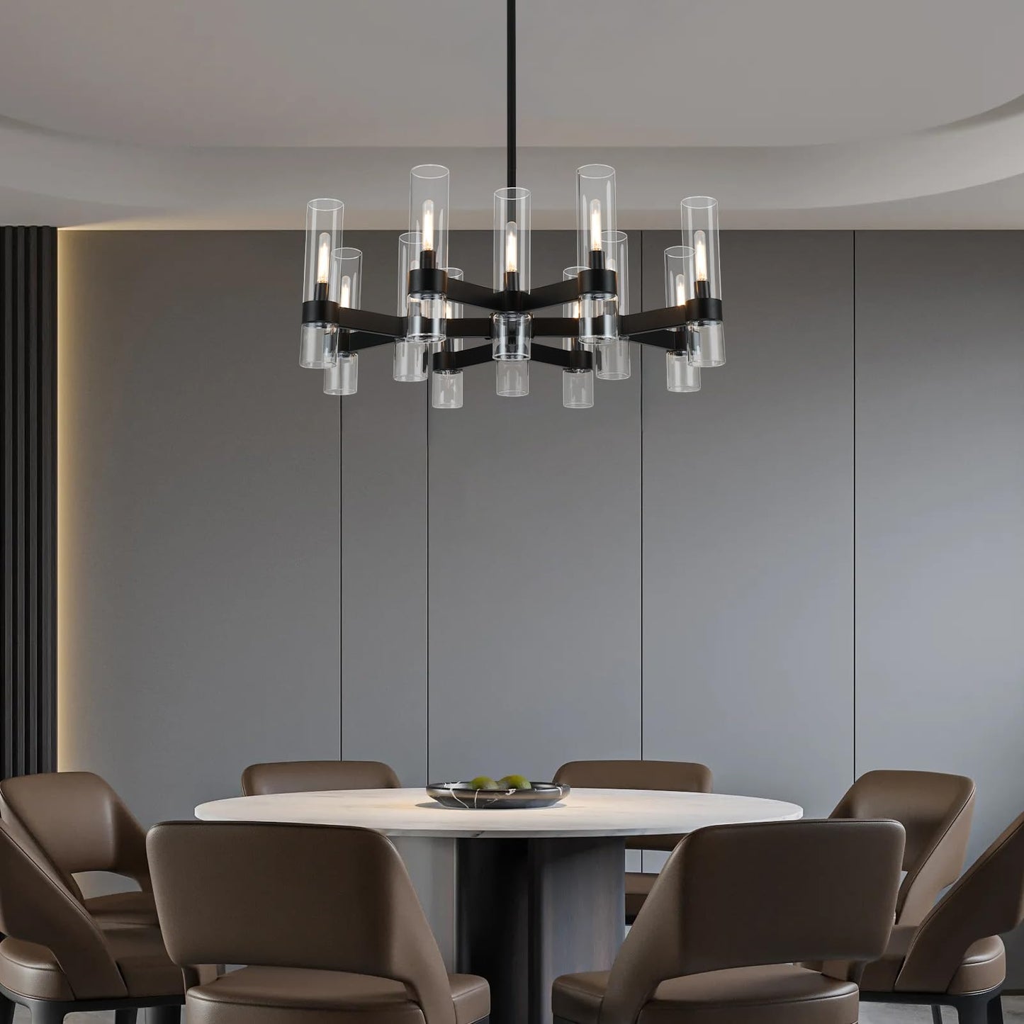 12 Light Black Chandeliers for Dining Room Light Fixtures Over Table, Modern Farmhouse Chandelier with Clear Glass Cover for Living Dining Room Kitchen Island Bedroom Foyer 34"