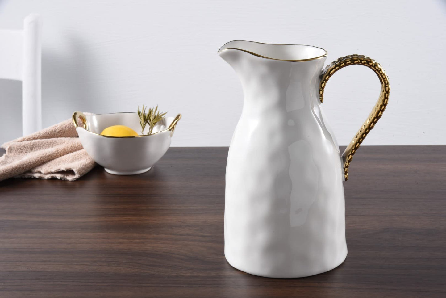 Pampa Bay Golden Salerno Titanium-Plated Porcelain Water Pitcher, 8.25 x 6.25 x 4.75in