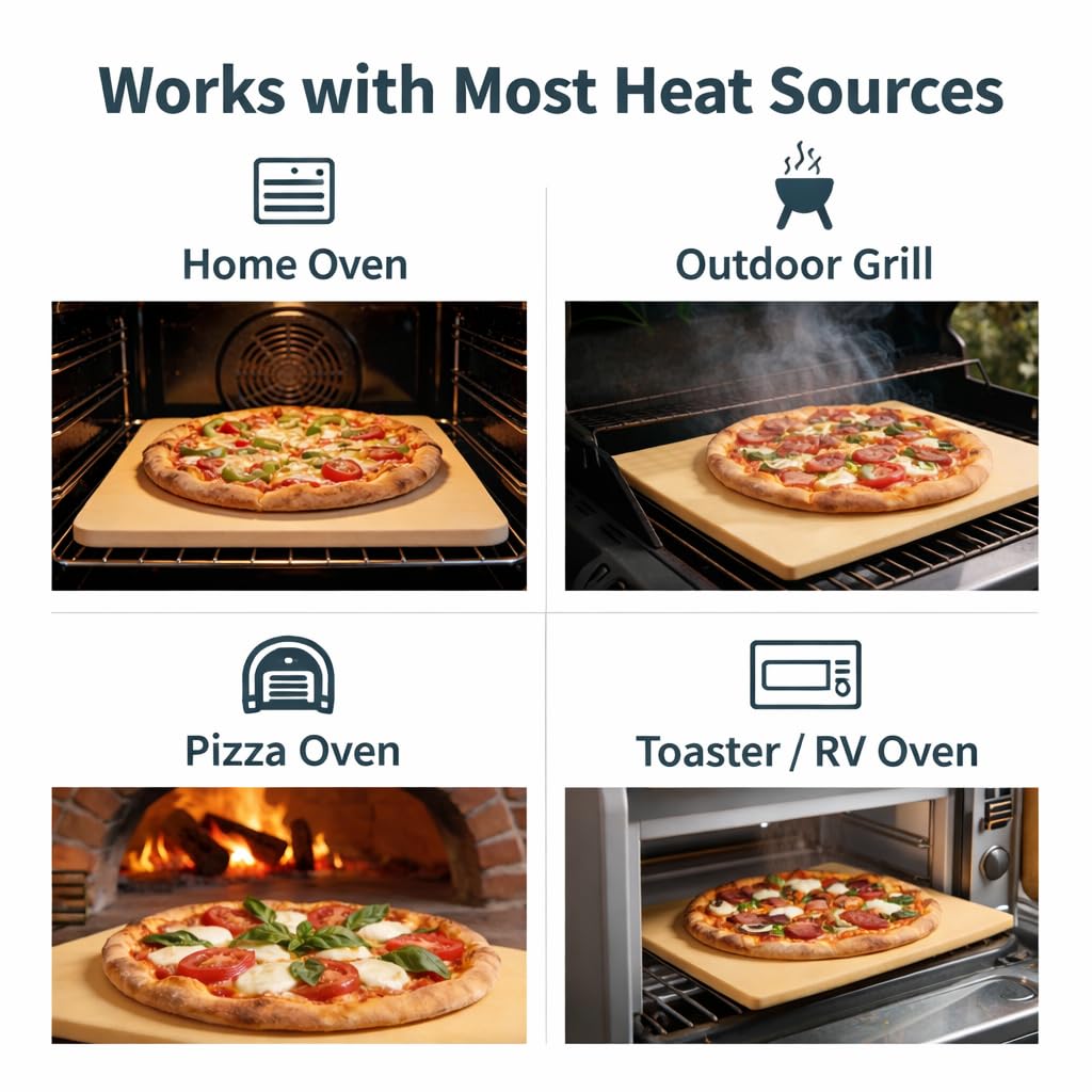 LUNVARION Pizza Stone 15×12 Inch Rectangular, Baking Stone for Oven & Grill – Premium Cordierite Heat-Resistant Pizza Baking Stone for Crispy Crust, Pizza, Bread, Baking & BBQ