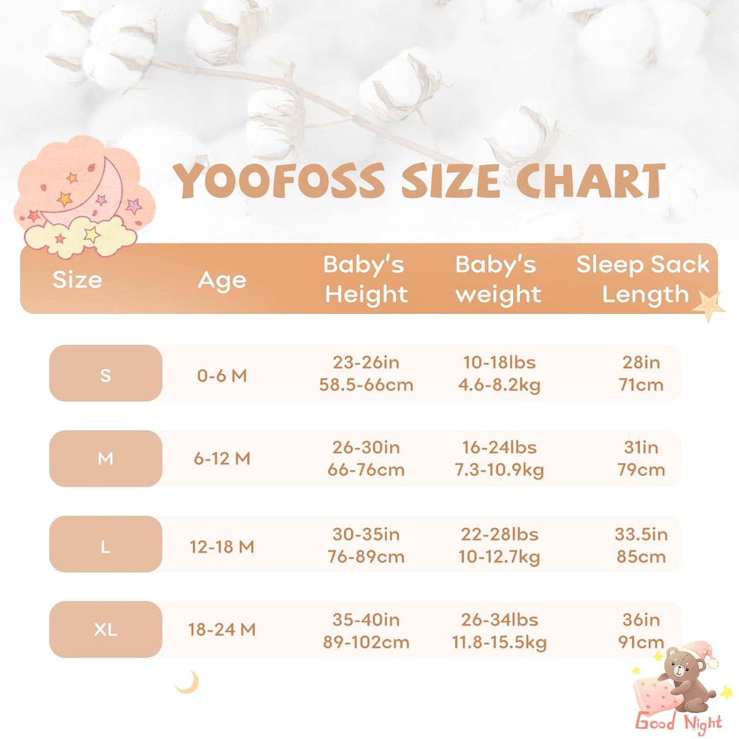 Yoofoss Baby Sleep Sack - 100% Organic Cotton Wearable Blanket | Lightweight 2-Way Zipper, 6-12 Months