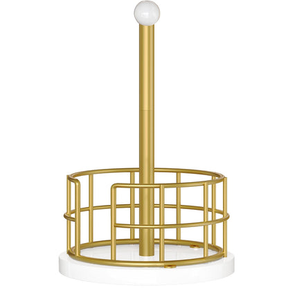 YATINEY Paper Towel Holder, Kitchen Paper Towel Holder for Countertop, Gold Paper Towel Stand with Wooden Base, Freestanding Kitchen Roll Holder, for Standard Size Rolls, Gold CJ05DW