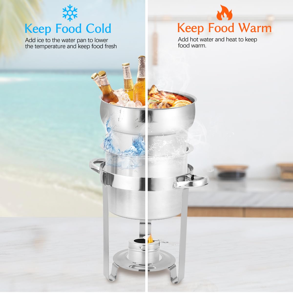 Snowtaros 7QT Soup Chafer, Stainless Steel Round Soup Warmer with Pot Lid & Fuel Holder, Commercial Soup Pot Chafing Dish for Catering, Parties, Banquets, Events (2 Pack)