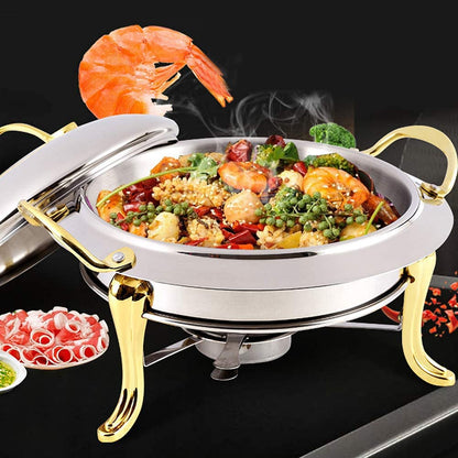 FENOKD Chafing Dish Set of 2, Stainless Steel Round Buffet Chafer for Catering, Party, Wedding, Dinner Serving with Pans and Fuel Holders, Full Size,B.C