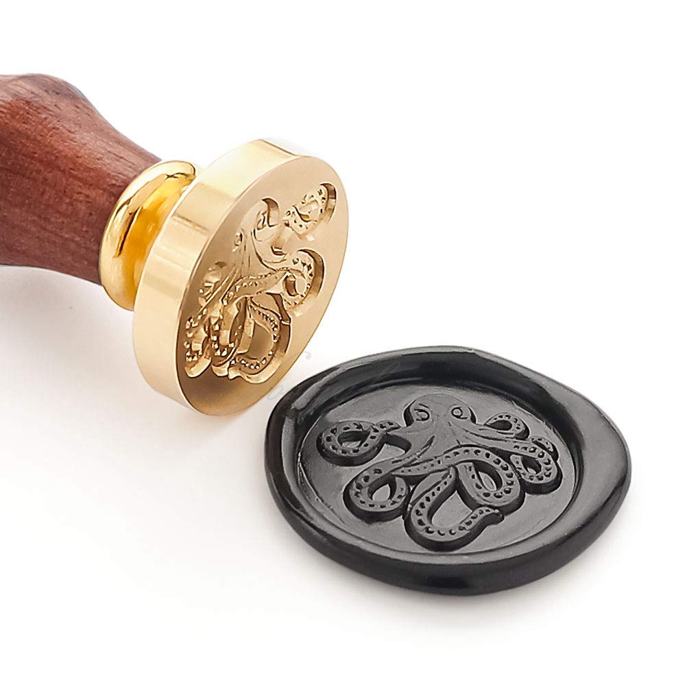 Wax Sealing Stamp Kit, VOOSEYHOME Cute Octopus Seal Stamp, Black/Gold/Silver Sealing Wax Sticks, Decorating on Invitation Envelope Packings for Birthday Themed Parties Weddings Signatures