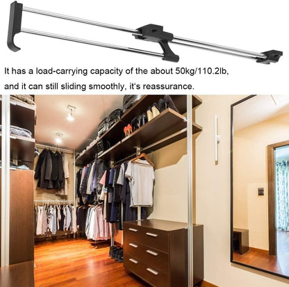 Stainless Steel Extendable Wardrobe Rail Tube, Adjustable Pull Out Closet Rod for Clothing Organizer