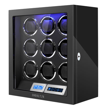 SNEOLTJN Watch Winder for 9 Slots Automatic Watches,Ultra-Quiet Japanese Motors, Built-in LED Illumination and LCD Touchscreen Control
