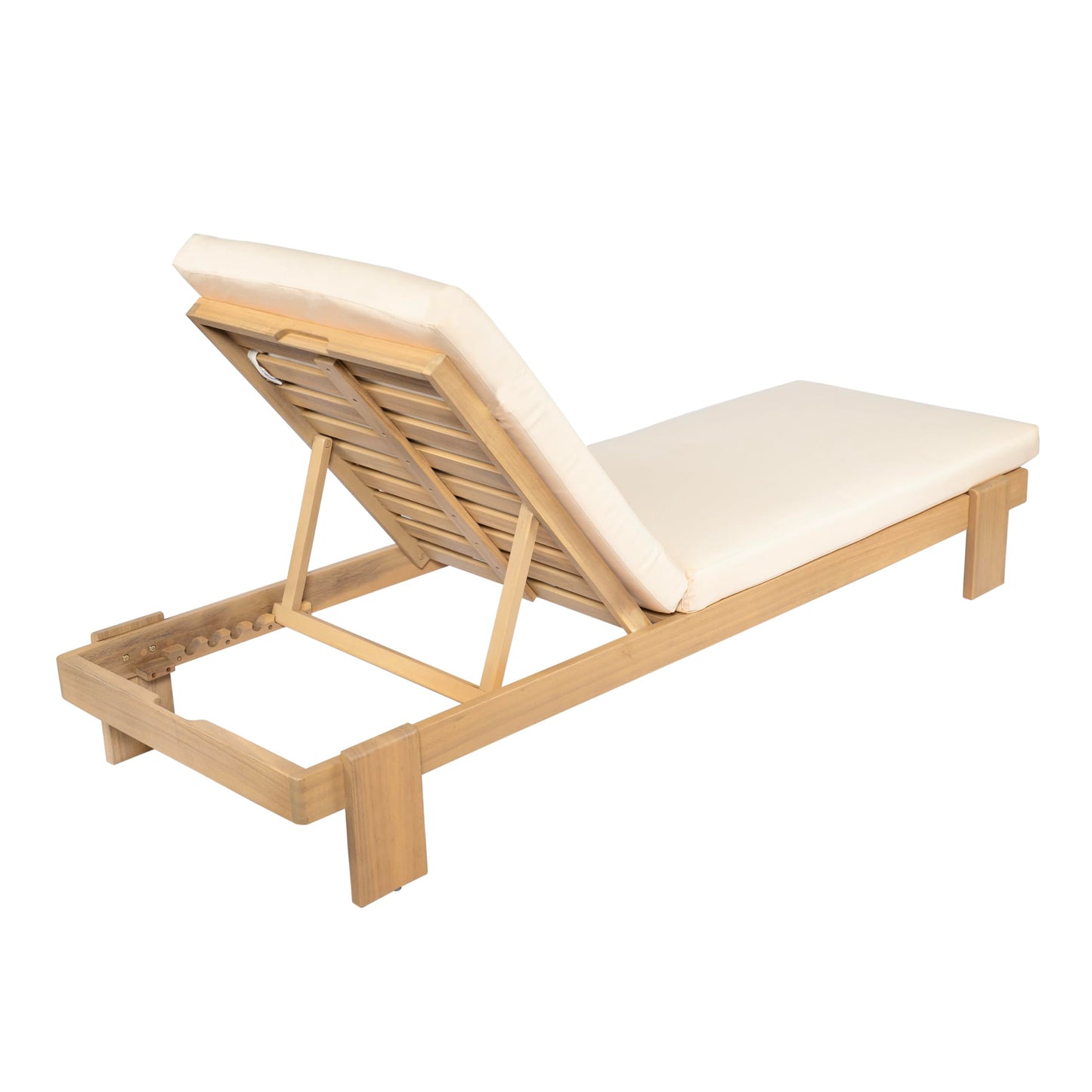 Christopher Knight Home Duska Acacia Wood Chaise Lounge Chair Outdoor, Patio Outdoor Chaise Lounge with Cushions, Adjustable Backrest Single Lounge Sofa, Poolside Seating, Teak+Beige