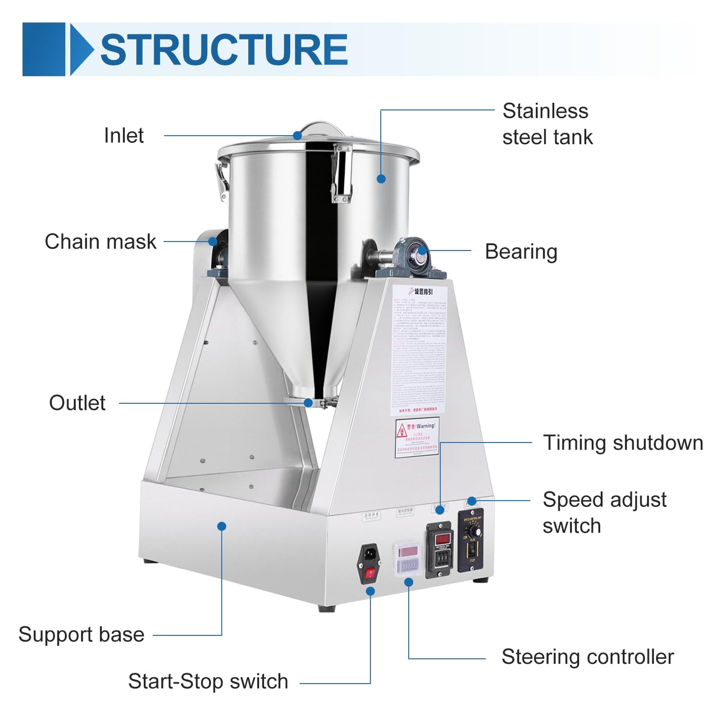 YUCHENGTECH 10L Lab Dry Powder Mixer Mixing Machine Particle Blender Powder Mixer Granual Blender for Food Chemical Medical 0-33 rpm (110V, 10L(2-5kg))