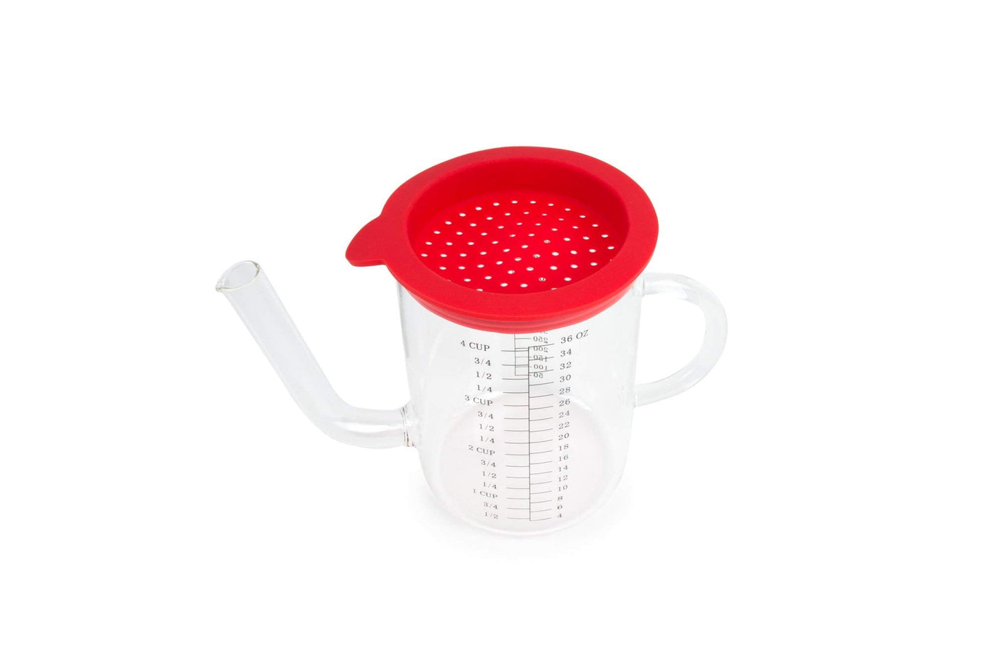 Fox Run Gravy and Fat Separator, with Measurements and Strainer, Glass, 1 Liter, Red and Clear