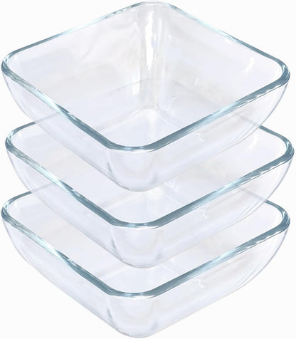 Small 5 Inch Square Tempered Glass Salad Bowls Set, 15 oz Serving Bowls, Set of 3