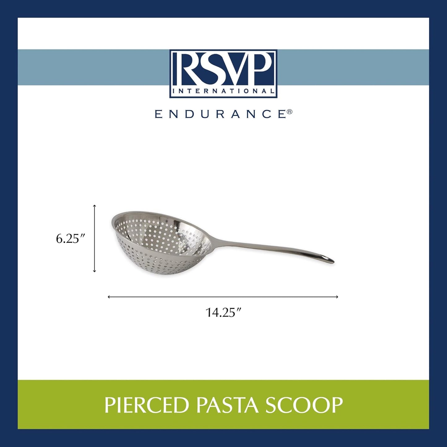 RSVP International Endurance Kitchen Collection, Pierced Straining Tools, Pasta Scoop, 18/8 Stainless Steel