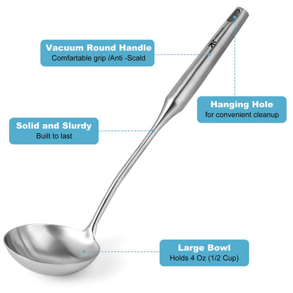 Soup Ladle - 18/10 Stainless Steel Ladle Spoon，13.8" Large Durable Metal Ladel for Serving or Cooking, Stirring, Wok & Soup, Professional Heavy Duty kitchen Utensils, Christmas gifts