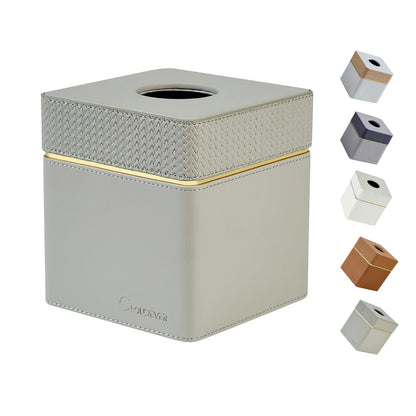 Cloudever Tissue Box Holder Cover Square, Modern PU Leather Decorative Tissue Cube Holder Organizer - Woven Pattern Grey