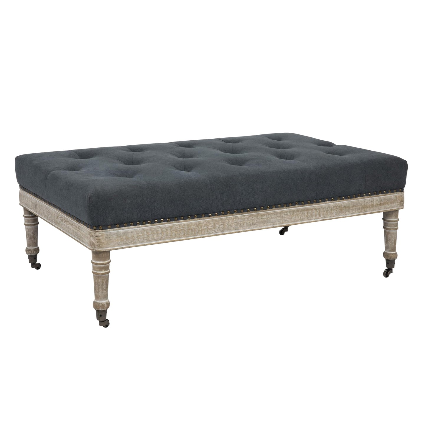 Creative Co-Op Antoinette Upholstered Ottoman Coffee Table, Grey
