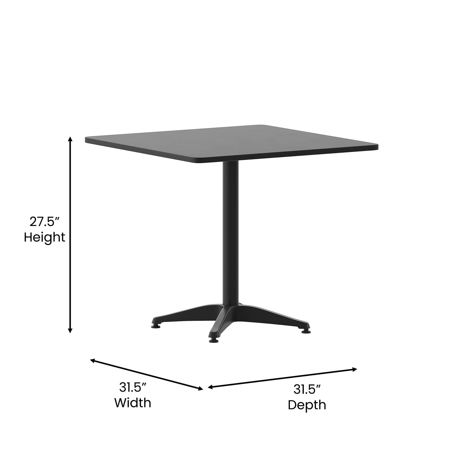 Flash Furniture TLH-ALUM-32SQ-017BK4-GG Lila 31.5'' Square Aluminum Indoor-Outdoor Table Set with 4 Slat Back Chairs, Black