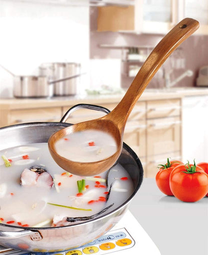 FJNATINH Wooden Ladle with Long Handle, Handmade Soup Ladle for Cooking Kitchen Cookware