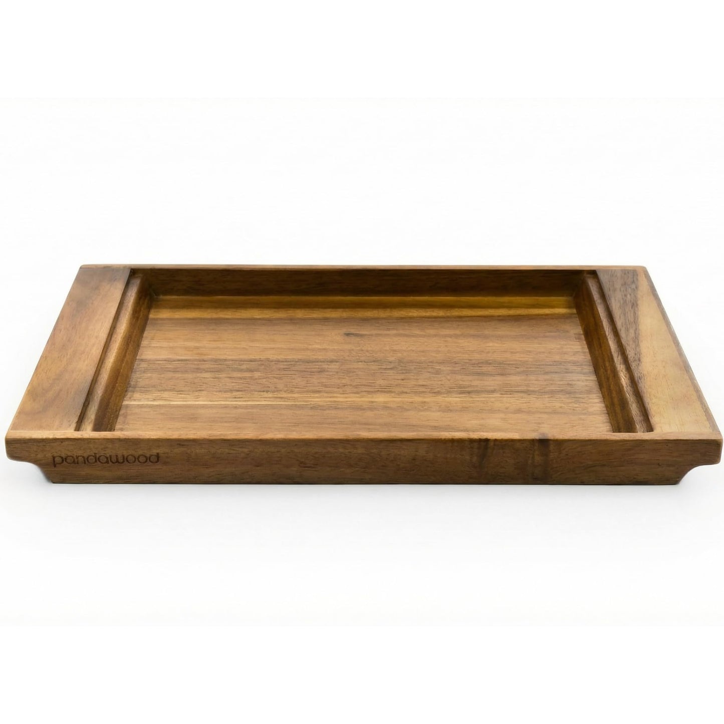 PANDAWOOD Wood Serving Tray - Large Acacia Wooden Tray for Coffee Table Ottoman - Ottoman Tray Decor - Rectangle Wood Tray for Kitchen Counter 15.7"x11"